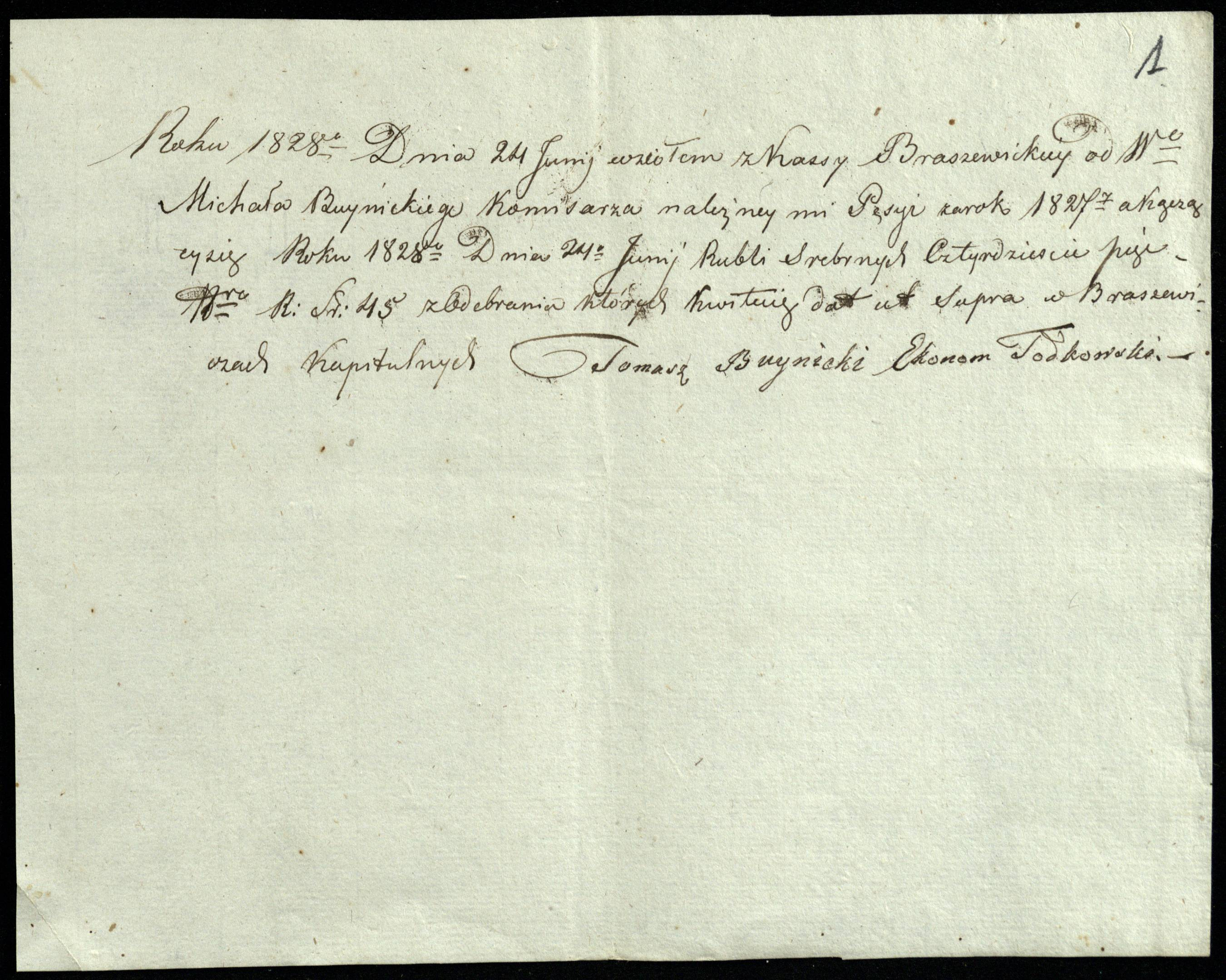 List of the Tolkowo economist Tomasz Bujnicki, 1828